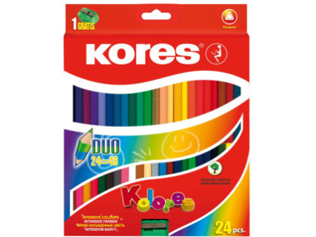 Kores Crayons de couleur 'DUO', étui carton de 24 + taille-
