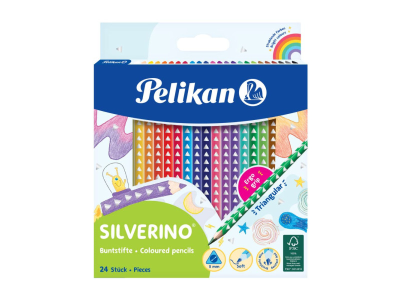 Pelikan Crayon de couleur triangulaire SILVERINO fin, étui