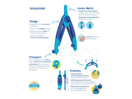 Pelikan Compas scolaire griffix Bleu, boîte pliable