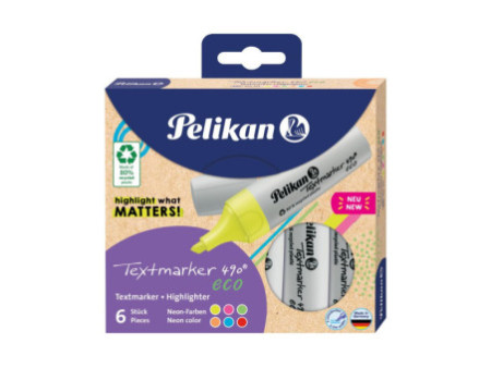 Pelikan Surligneur 490 eco, étui de 6, couleurs fluo
