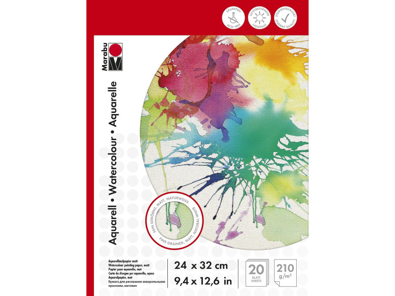 Marabu Bloc aquarelle, 240 x 320 mm, 210g/m2, 20 feuilles,