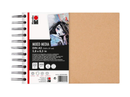 Marabu Cahier à spirale 'Mixed Media', format A5, 300 g/qm,