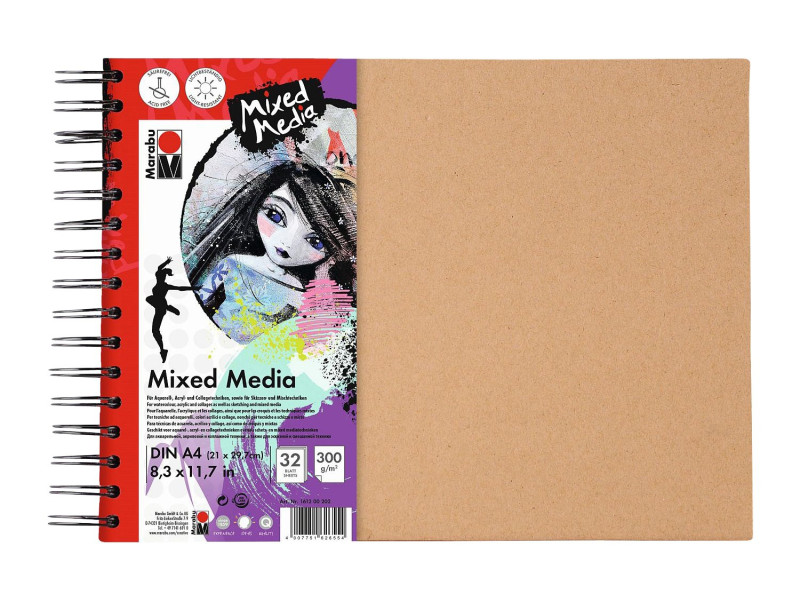 Marabu Cahier à spirale 'Mixed Media', format A4, 300 g/qm,
