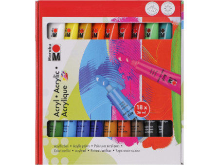 Marabu Kit de peinture acrylique, 18 x 36 ml, assorti