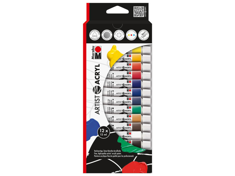 Marabu Set de peinture acrylique 'Artist Acryl', 12 x 12 ml