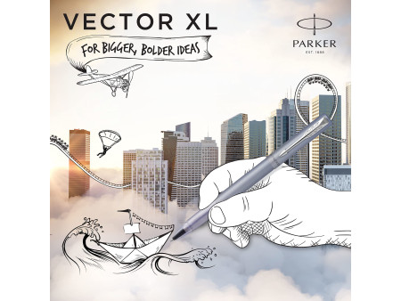 PARKER Stylo roller VECTOR XL, bleu argent métallisé C.T.