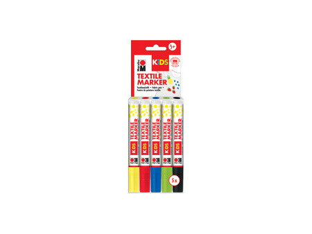 Marabu KIDS Marqueur pour textile, 5 x 3 ml, blister de 5