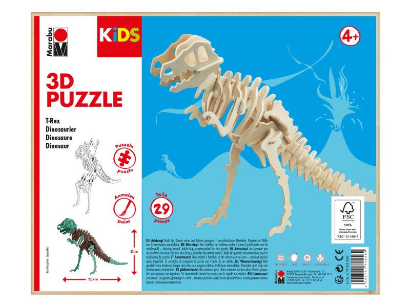 Marabu KiDS Puzzle 3D 'Dinosaure T-Rex', 29 pièces
