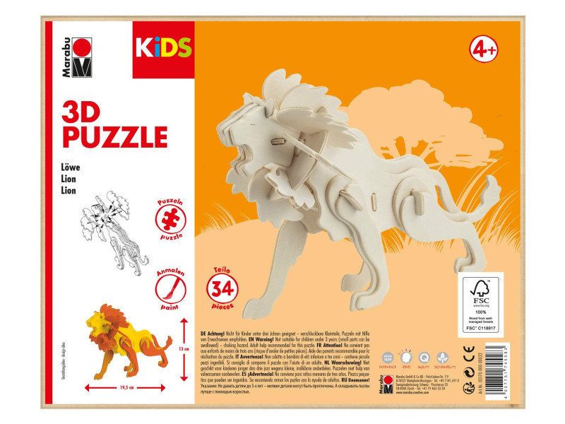 Marabu KiDS Puzzle 3D 'Lion', 34 pièces