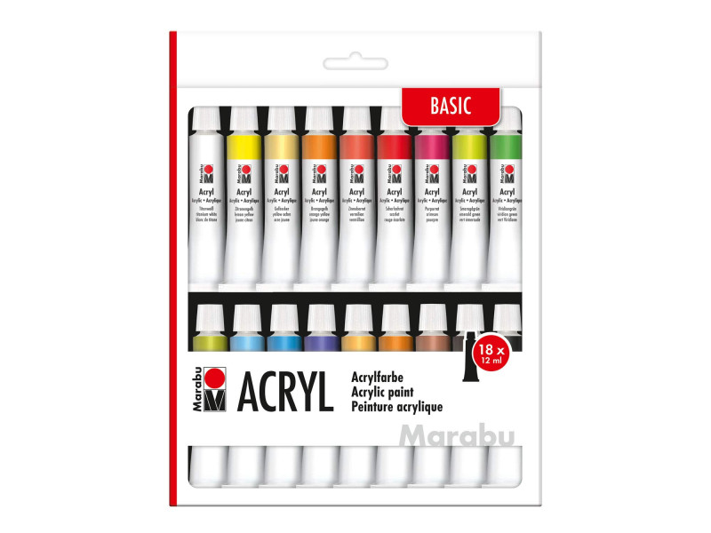 Marabu Kit de peinture acrylique, 18 x 12 ml, assorti