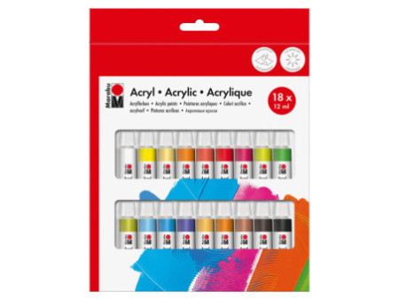 Marabu Kit de peinture acrylique, 18 x 12 ml, assorti