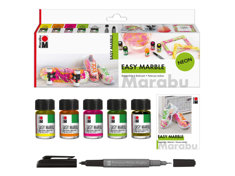Marabu Peinture à marbrer 'easy marble', set fluo NEON