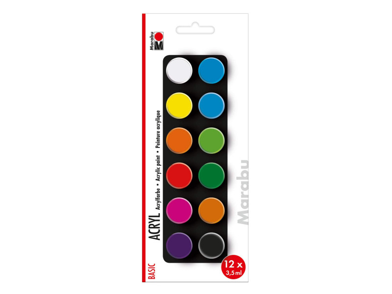 Marabu Set de peinture acrylique 'BASIC', 12 x 3,5 ml