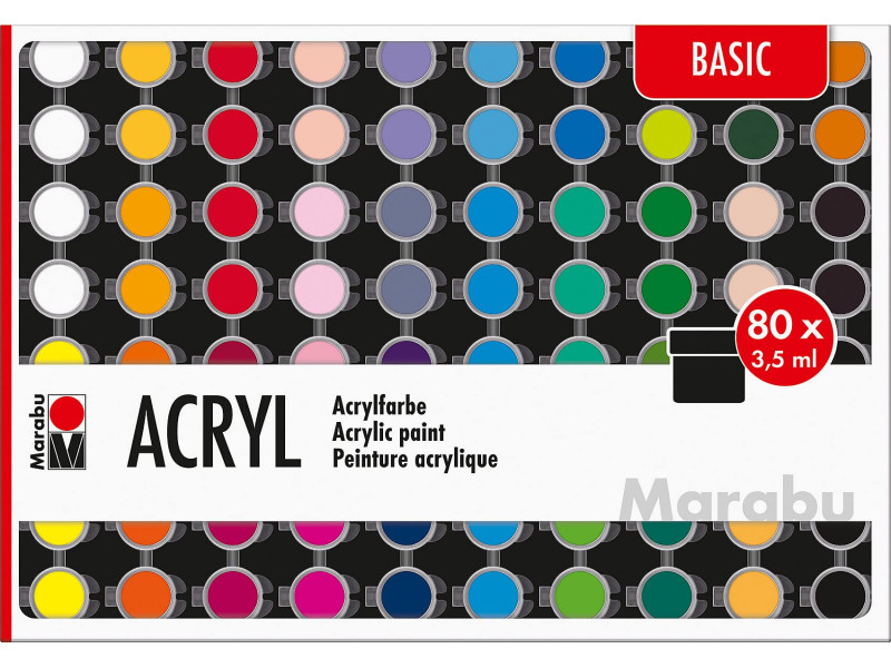 Marabu Set de peinture acrylique 'BASIC', 80 x 3,5 ml