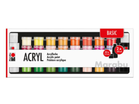 Marabu Set de peinture acrylique BASIC, 32x 3,5 ml/2x 59 ml