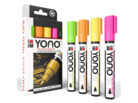 Marabu Feutre acrylique 'YONO', 1,5 - 3,0 mm, set de 4 FLUO