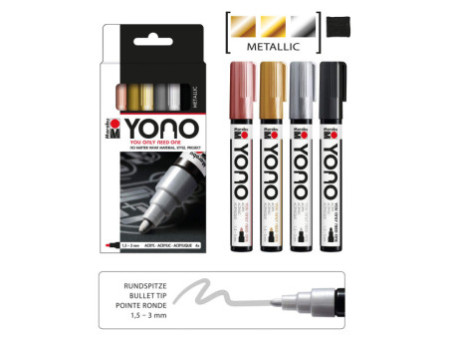 Marabu Feutre acrylique 'YONO', 1,5 - 3,0 mm, set de 4 METAL