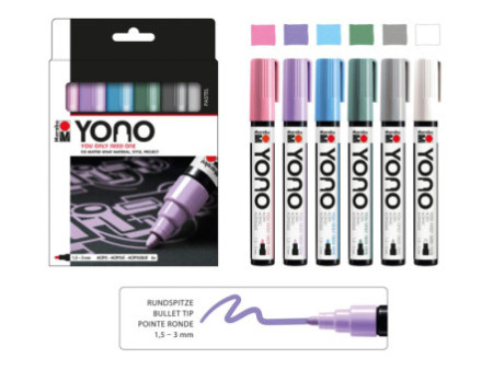 Marabu Feutre acrylique 'YONO', 1,5-3,0 mm, set de 6 PASTEL