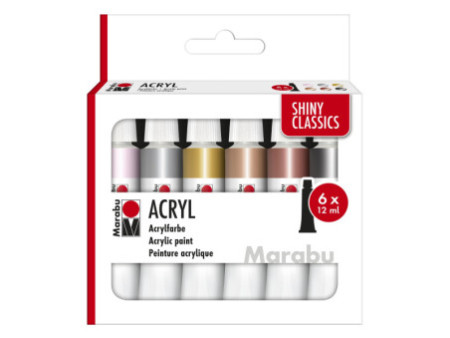 Marabu Set de peinture acrylique SHINY CLASSICS, 6 x 12 ml