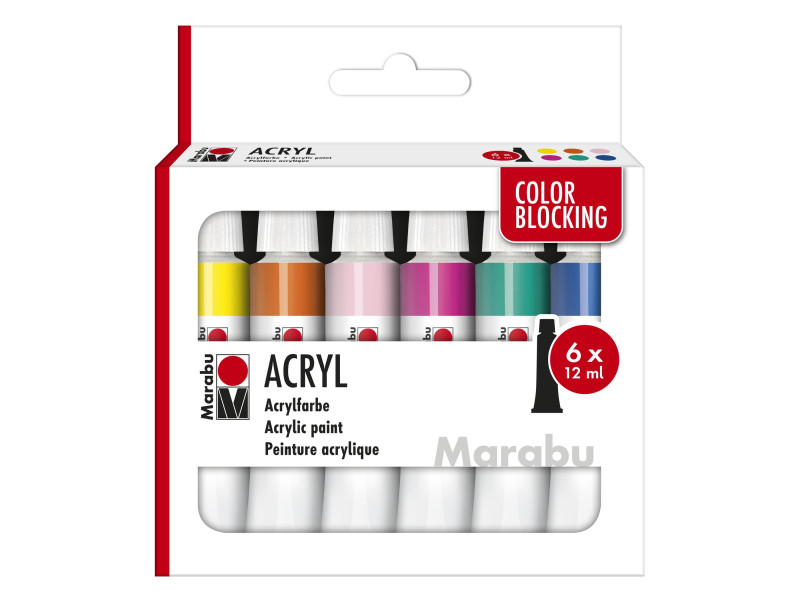 Marabu Set de peinture acrylique COLOR BLOCKING, 6 x 12 ml