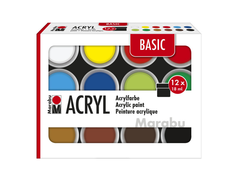 Marabu Set de peinture acrylique BASIC, 12 x 18 ml