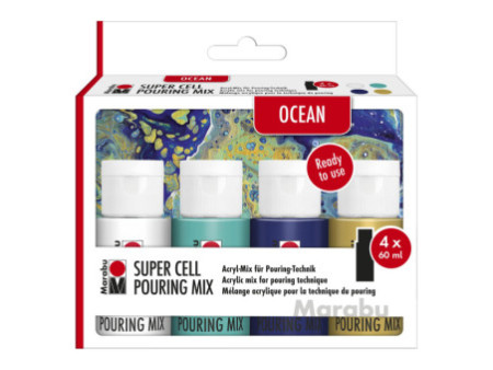 Marabu Super Cell Pouring Mix-Set OCEAN, 4 x 60 ml