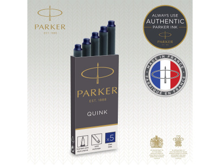 PARKER Cartouche d'encre longue QUINK, en blister, bleu
