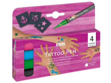 KREUL Stylo de tatouage Tattoo Pen, set de 4 ' Ancre, étoile