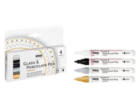 KREUL Marqueur Glass & Porcelain Pen Glamour, set de 4