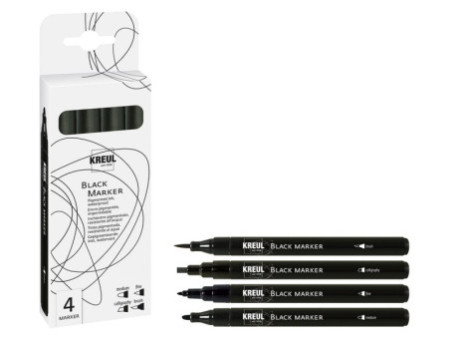 KREUL Black Marker, set de 4, noir
