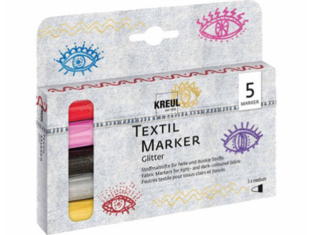 KREUL Feutre textile Glitter, set médium de 5