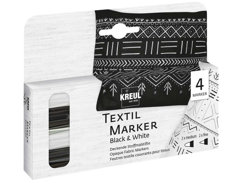 KREUL Feutre textiler Opak, set de 4 Black & White