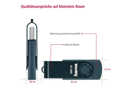 hama Clé USB 3.0 'Rotate', 128 GB, bleu pétrole