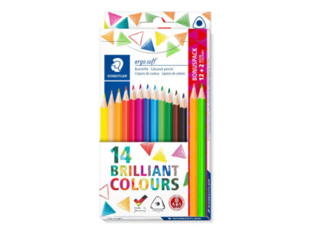 STAEDTLER Crayon de couleur triangulaire ergosoft, 12+2 étui