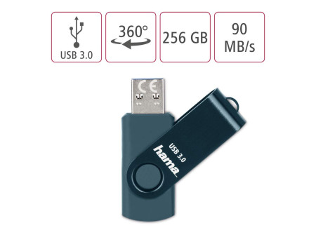 hama Clé USB 3.0 'Rotate', 256 GB, bleu pétrole