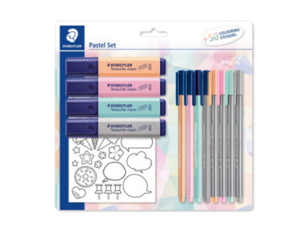 STAEDTLER Set d'écriture pastel, avec 50 gommettes à colorer
