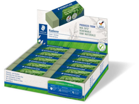STAEDTLER Gomme, 65 x 23 x 13 mm, vert olive, présentoir 20