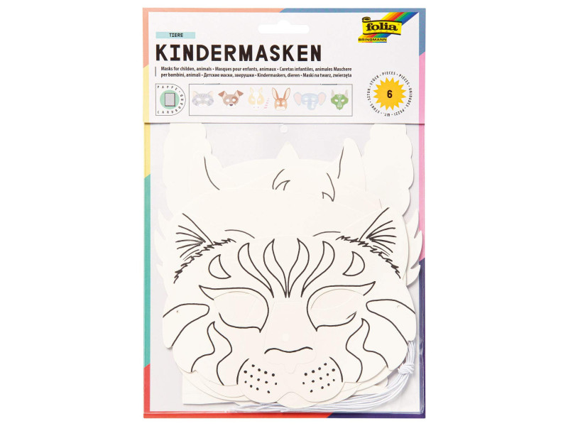 folia Masques pour enfants, en carton, 6 motifs assortis
