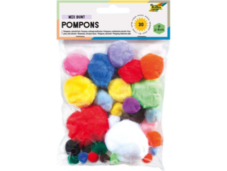 folia Pompons, 30 pièces, assorti tailles et couleurs