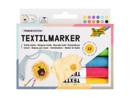 folia Marqueur pour textiles, set de 12, assorti