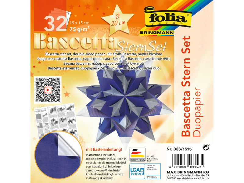 folia Feuilles de papier pliable étoile Bascetta, 75 g/m2