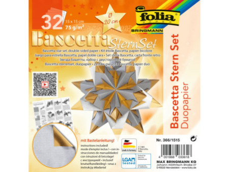folia Feuilles de papier pliable étoile Bascetta, 75 g/m2