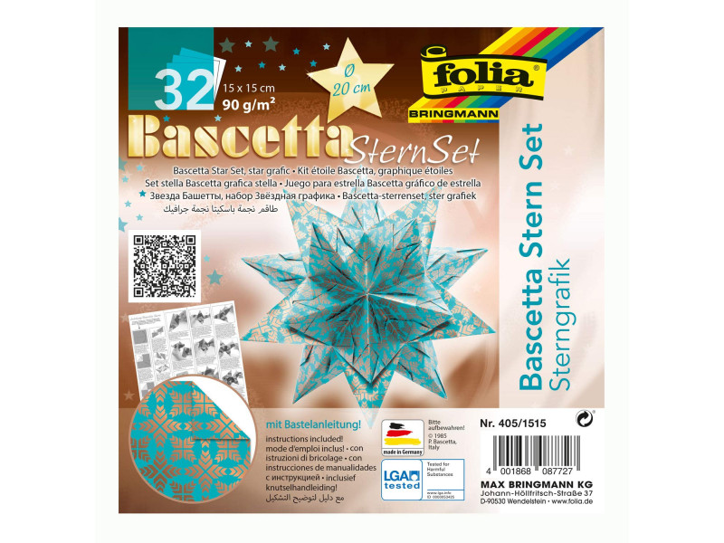 folia Feuilles de papier pliable étoile Bascetta, turquoise/