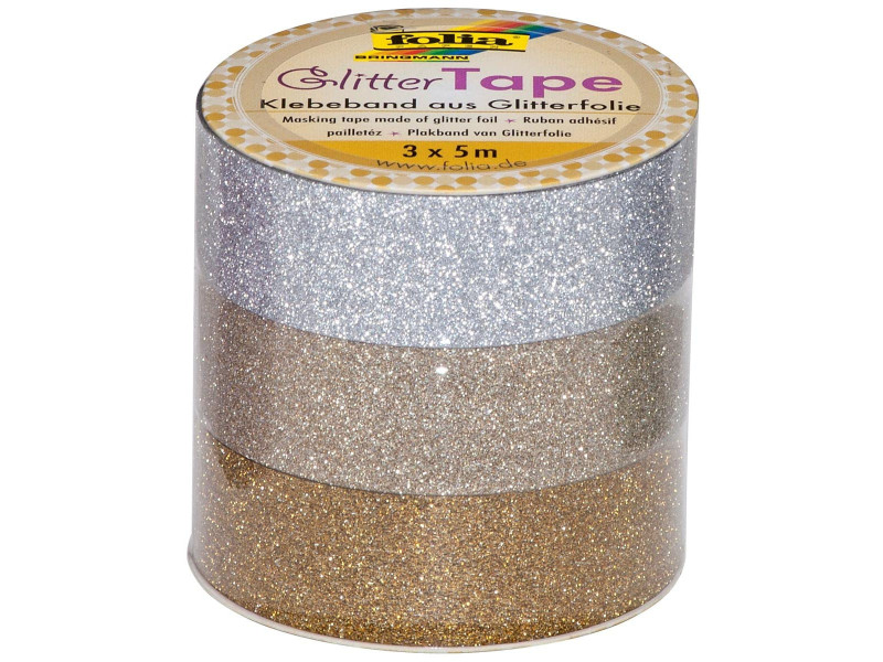 folia Ruban adhésif déco 'Glitter Tape', argent/or clair/or