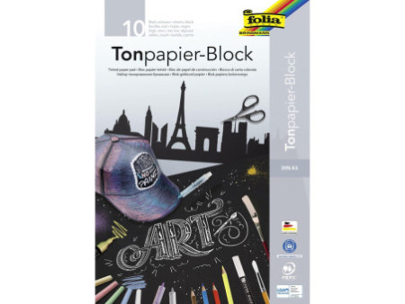 folia Bloc de papier de couleur, A3, 130 g/m2, noir