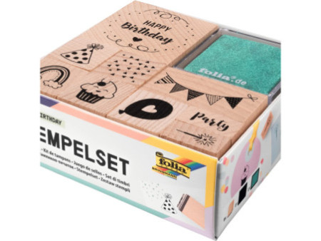 folia Set de tampons en bois 'Happy birthday', 11 pièces