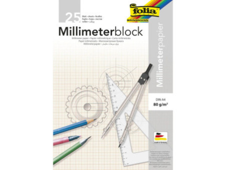 folia Bloc papier millimétré, A4, 80 g/m2, 25 feuilles