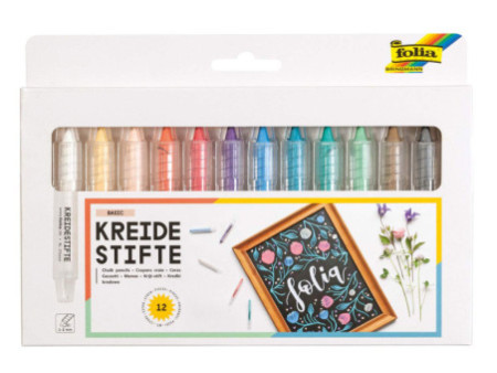 folia Set de crayons craie, assorti, étui de 12