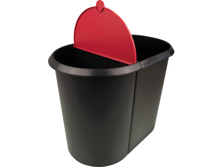 helit Corbeille à papier 'the double', oval, PE, noir/rouge