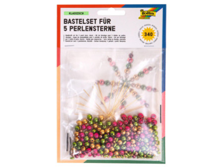 folia Kit d'étoiles en perles, 340 pièces, or / vert / rose